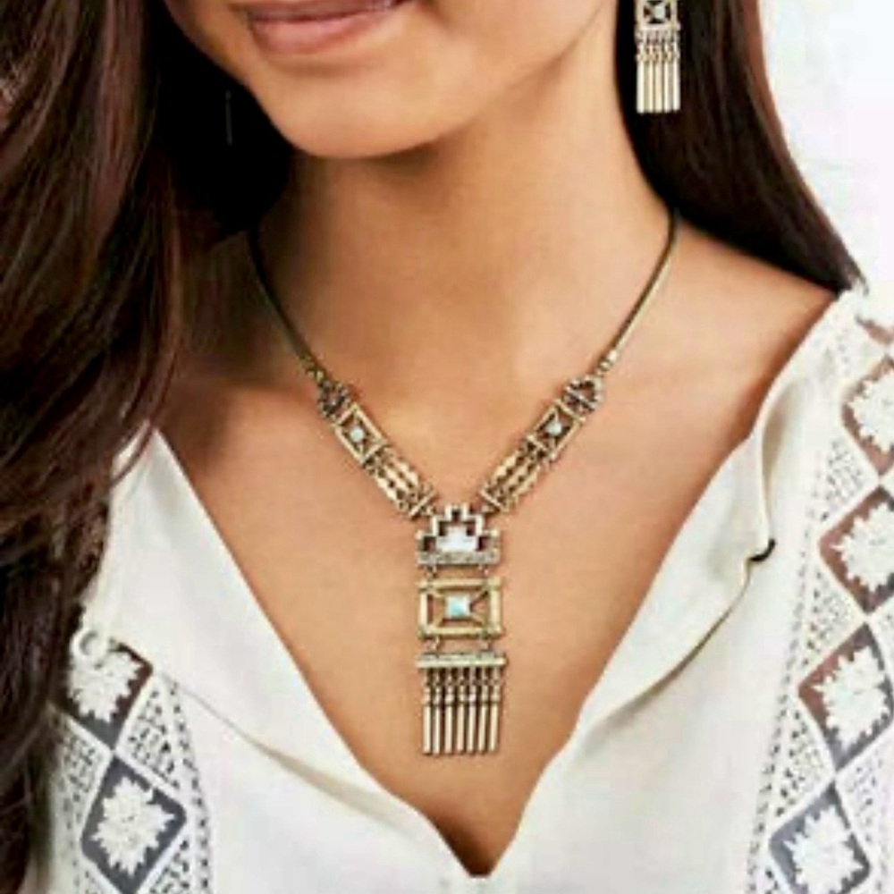 Set: Elegant Gold and Silver Geometric Necklace and matching earrings